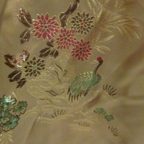 Vintage SOLZ SQUIRREL Chinese Golden Satin Brocade Dress Gown Robe Frog Buttons - Picture 7 of 10